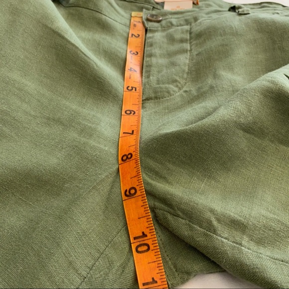 Linen Cargo Capri Cropped Utility Green Pants Size 10 - Picture 8 of 8